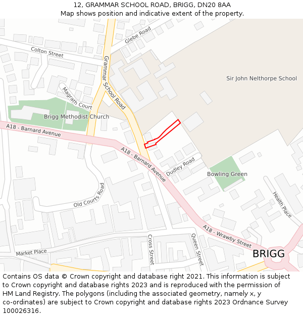 12, GRAMMAR SCHOOL ROAD, BRIGG, DN20 8AA: Location map and indicative extent of plot