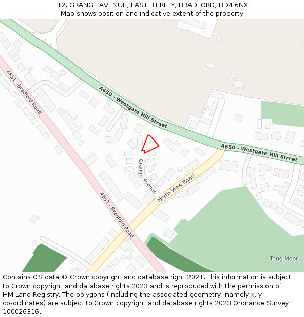 12, GRANGE AVENUE, EAST BIERLEY, BRADFORD, BD4 6NX: Location map and indicative extent of plot