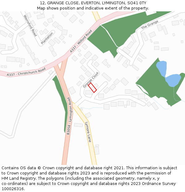 12, GRANGE CLOSE, EVERTON, LYMINGTON, SO41 0TY: Location map and indicative extent of plot