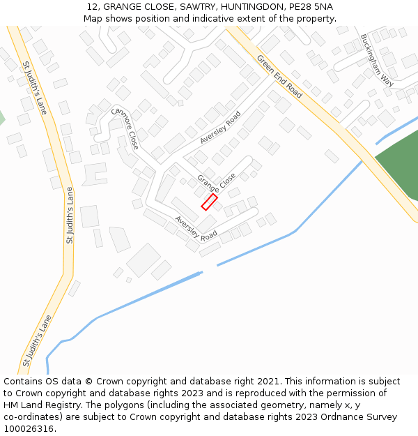 12, GRANGE CLOSE, SAWTRY, HUNTINGDON, PE28 5NA: Location map and indicative extent of plot