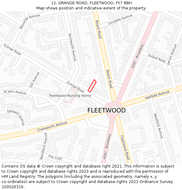 12, GRANGE ROAD, FLEETWOOD, FY7 8BH: Location map and indicative extent of plot