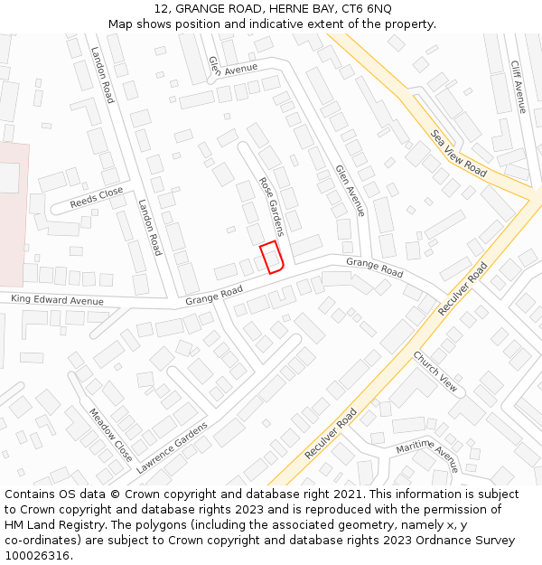 12, GRANGE ROAD, HERNE BAY, CT6 6NQ: Location map and indicative extent of plot