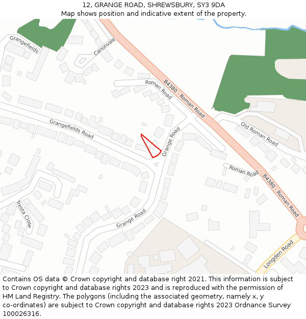 12, GRANGE ROAD, SHREWSBURY, SY3 9DA: Location map and indicative extent of plot