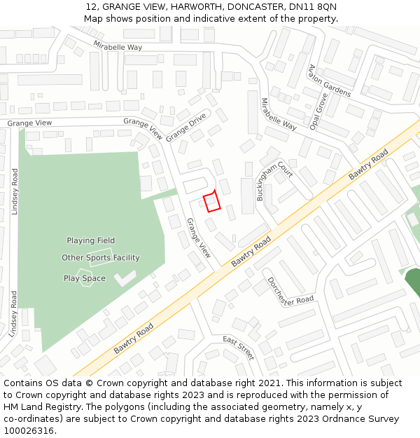 12, GRANGE VIEW, HARWORTH, DONCASTER, DN11 8QN: Location map and indicative extent of plot