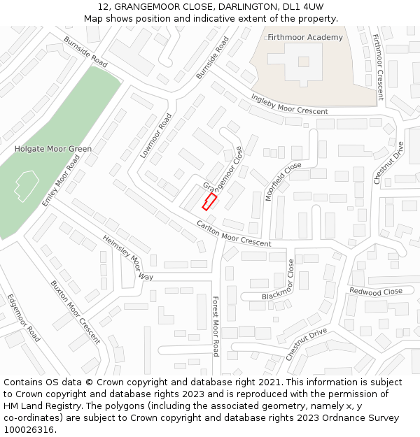 12, GRANGEMOOR CLOSE, DARLINGTON, DL1 4UW: Location map and indicative extent of plot