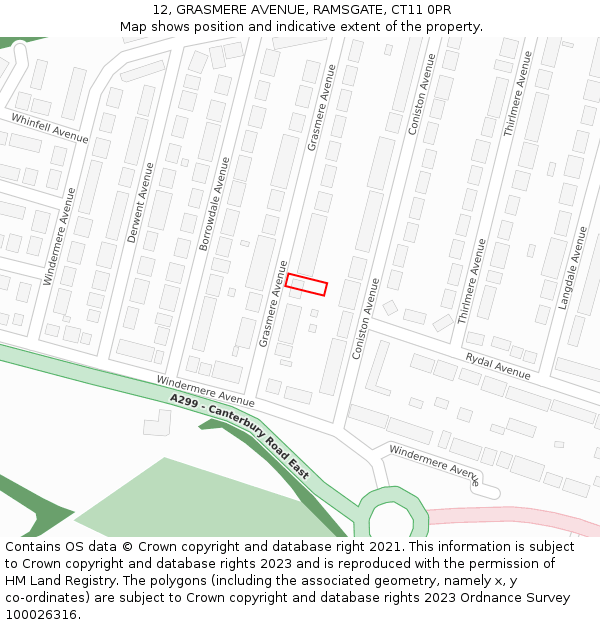 12, GRASMERE AVENUE, RAMSGATE, CT11 0PR: Location map and indicative extent of plot