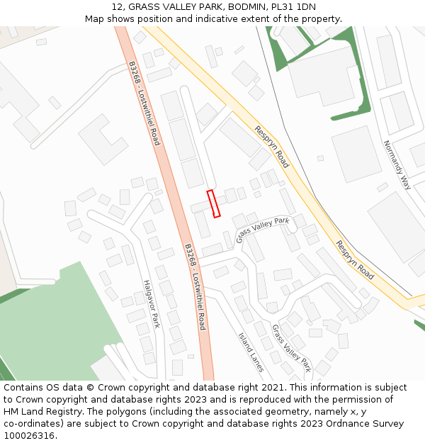 12, GRASS VALLEY PARK, BODMIN, PL31 1DN: Location map and indicative extent of plot