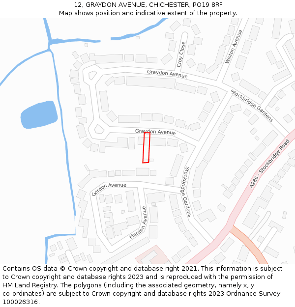 12, GRAYDON AVENUE, CHICHESTER, PO19 8RF: Location map and indicative extent of plot
