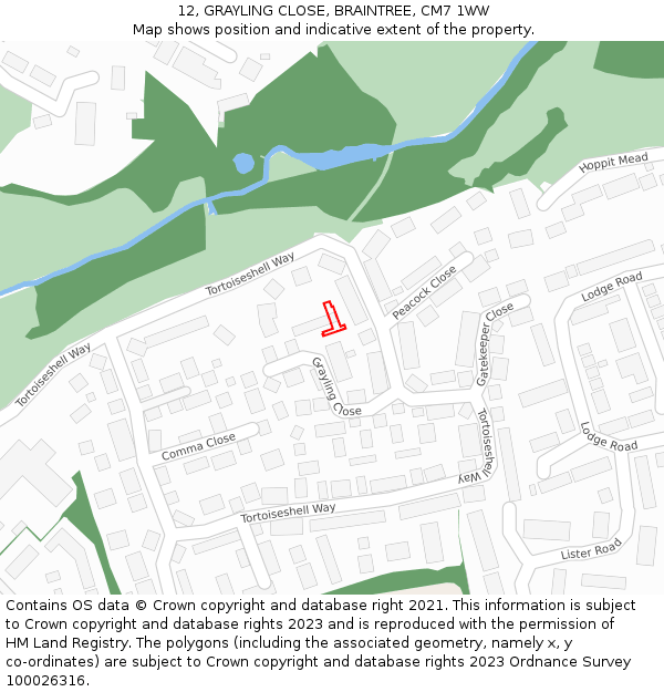 12, GRAYLING CLOSE, BRAINTREE, CM7 1WW: Location map and indicative extent of plot