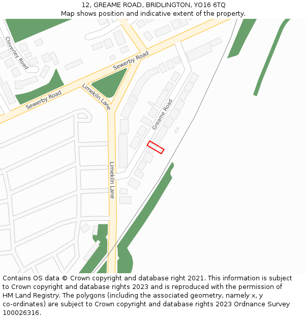 12, GREAME ROAD, BRIDLINGTON, YO16 6TQ: Location map and indicative extent of plot