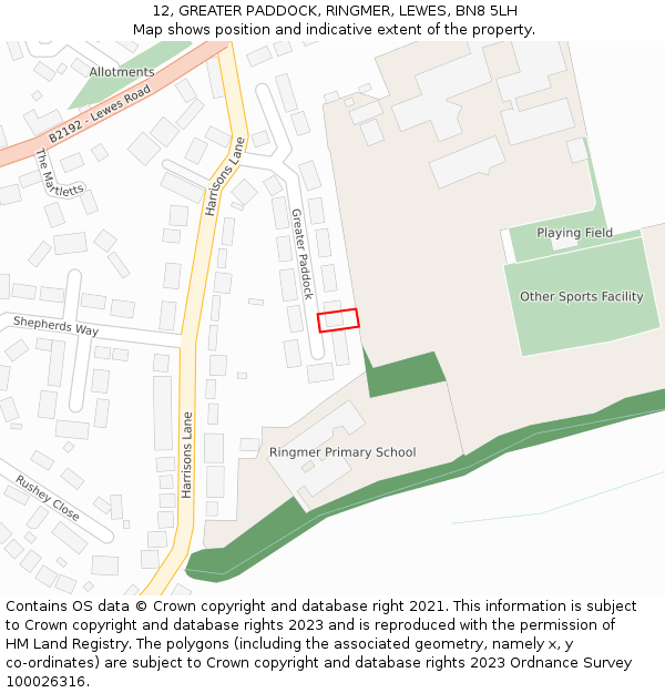 12, GREATER PADDOCK, RINGMER, LEWES, BN8 5LH: Location map and indicative extent of plot