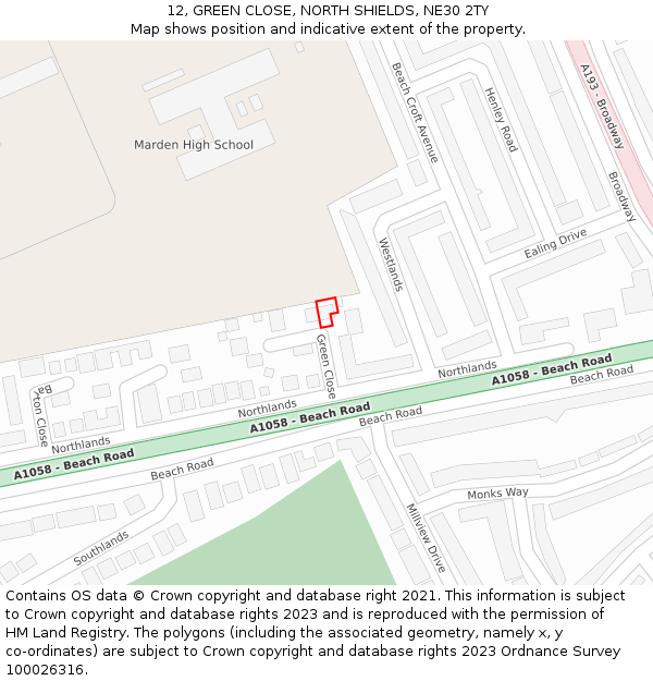 12, GREEN CLOSE, NORTH SHIELDS, NE30 2TY: Location map and indicative extent of plot