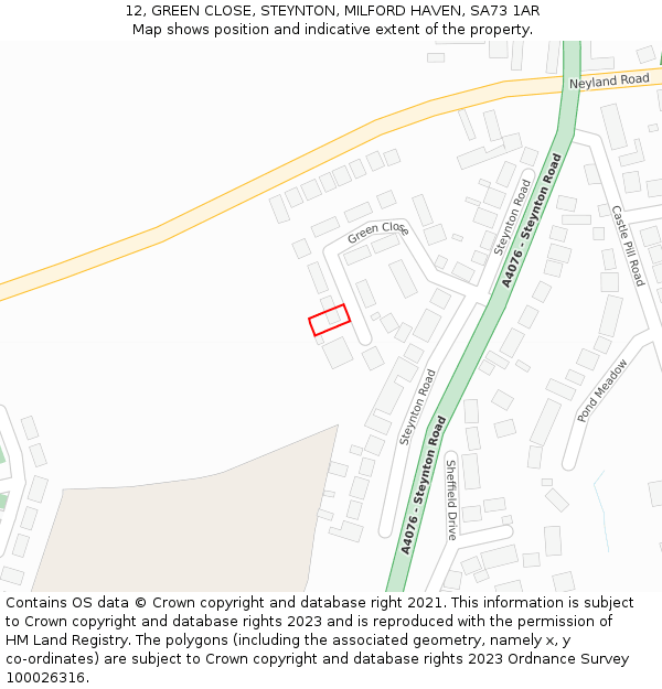 12, GREEN CLOSE, STEYNTON, MILFORD HAVEN, SA73 1AR: Location map and indicative extent of plot