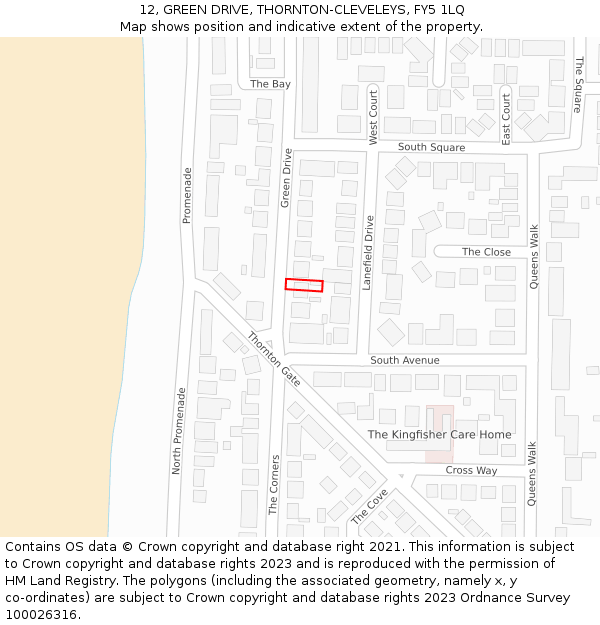 12, GREEN DRIVE, THORNTON-CLEVELEYS, FY5 1LQ: Location map and indicative extent of plot