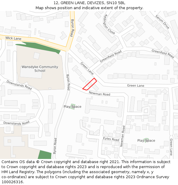 12, GREEN LANE, DEVIZES, SN10 5BL: Location map and indicative extent of plot