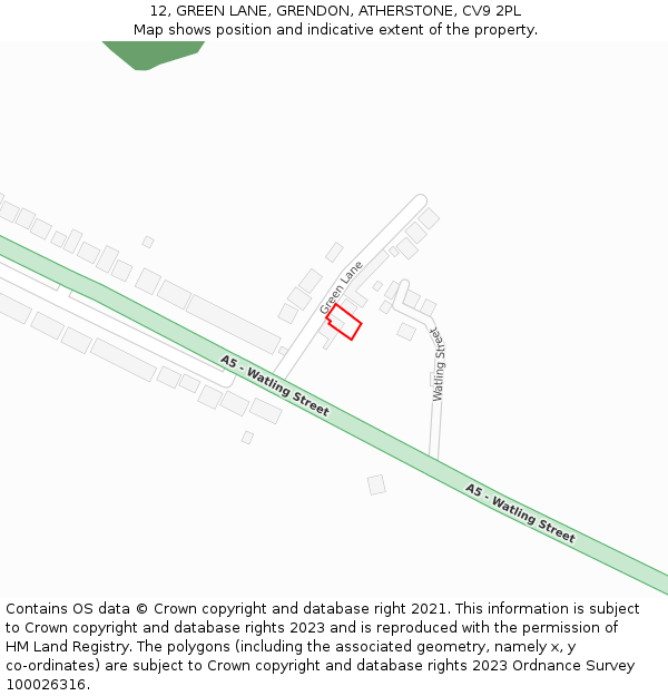 12, GREEN LANE, GRENDON, ATHERSTONE, CV9 2PL: Location map and indicative extent of plot