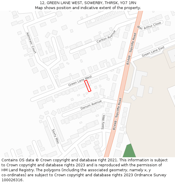 12, GREEN LANE WEST, SOWERBY, THIRSK, YO7 1RN: Location map and indicative extent of plot