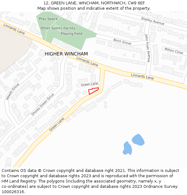 12, GREEN LANE, WINCHAM, NORTHWICH, CW9 6EF: Location map and indicative extent of plot