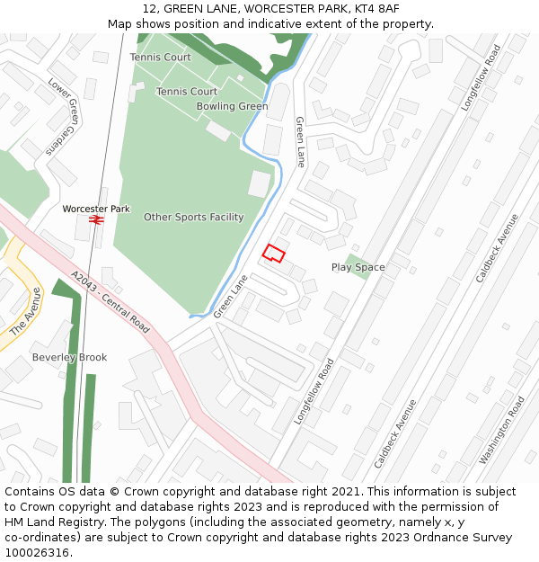 12, GREEN LANE, WORCESTER PARK, KT4 8AF: Location map and indicative extent of plot