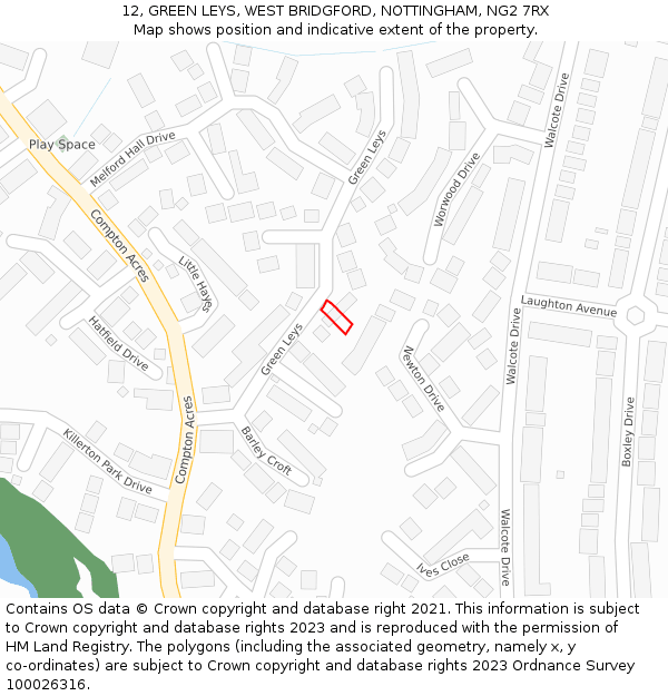 12, GREEN LEYS, WEST BRIDGFORD, NOTTINGHAM, NG2 7RX: Location map and indicative extent of plot