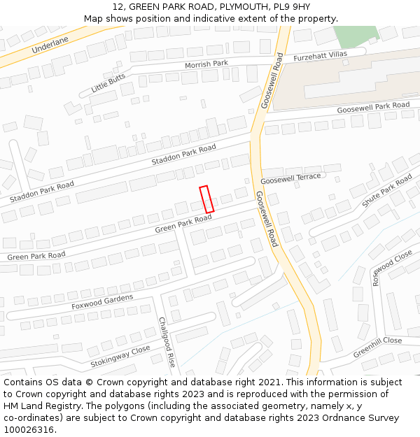 12, GREEN PARK ROAD, PLYMOUTH, PL9 9HY: Location map and indicative extent of plot