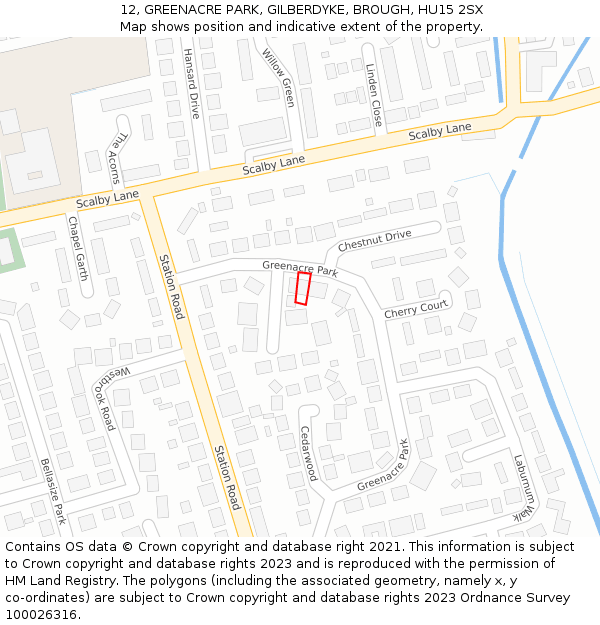 12, GREENACRE PARK, GILBERDYKE, BROUGH, HU15 2SX: Location map and indicative extent of plot