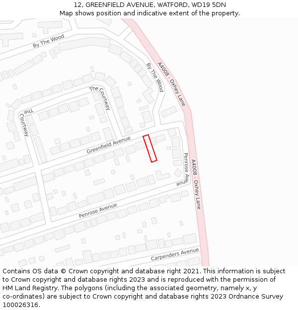 12, GREENFIELD AVENUE, WATFORD, WD19 5DN: Location map and indicative extent of plot