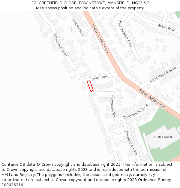 12, GREENFIELD CLOSE, EDWINSTOWE, MANSFIELD, NG21 9JP: Location map and indicative extent of plot