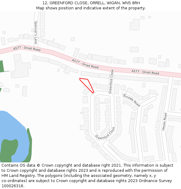 12, GREENFORD CLOSE, ORRELL, WIGAN, WN5 8RH: Location map and indicative extent of plot