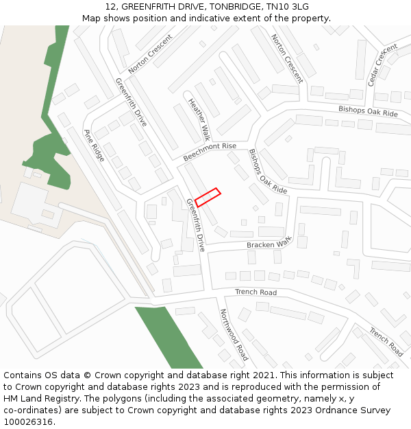 12, GREENFRITH DRIVE, TONBRIDGE, TN10 3LG: Location map and indicative extent of plot