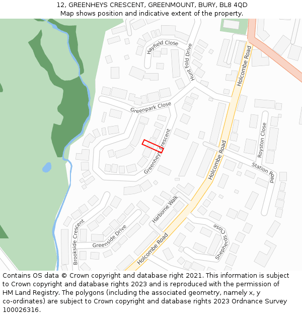 12, GREENHEYS CRESCENT, GREENMOUNT, BURY, BL8 4QD: Location map and indicative extent of plot