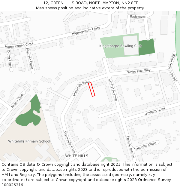 12, GREENHILLS ROAD, NORTHAMPTON, NN2 8EF: Location map and indicative extent of plot