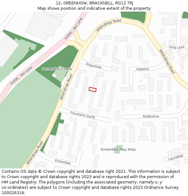 12, GREENHOW, BRACKNELL, RG12 7RJ: Location map and indicative extent of plot