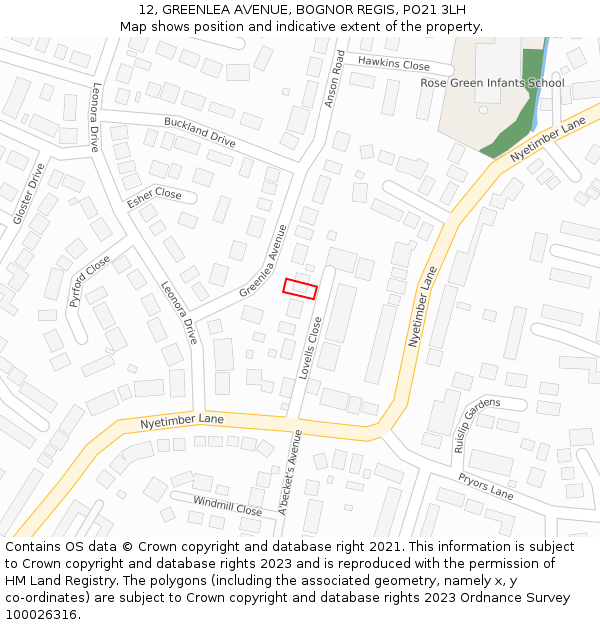 12, GREENLEA AVENUE, BOGNOR REGIS, PO21 3LH: Location map and indicative extent of plot