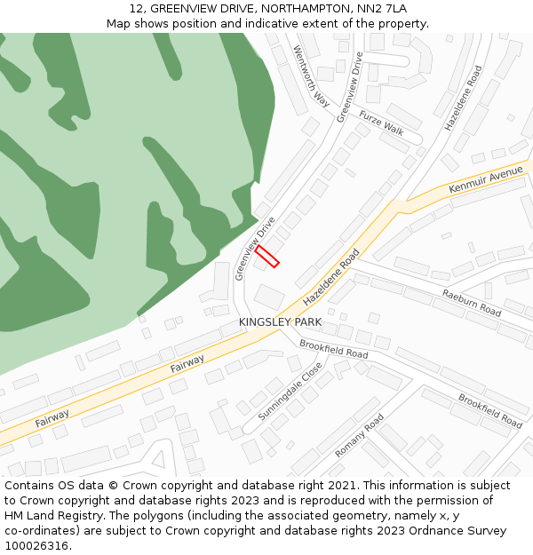 12, GREENVIEW DRIVE, NORTHAMPTON, NN2 7LA: Location map and indicative extent of plot