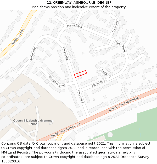 12, GREENWAY, ASHBOURNE, DE6 1EF: Location map and indicative extent of plot