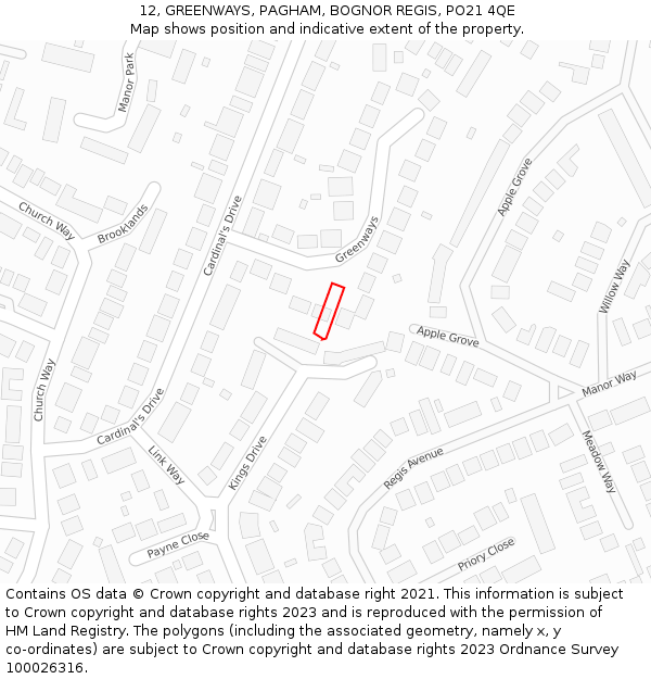 12, GREENWAYS, PAGHAM, BOGNOR REGIS, PO21 4QE: Location map and indicative extent of plot