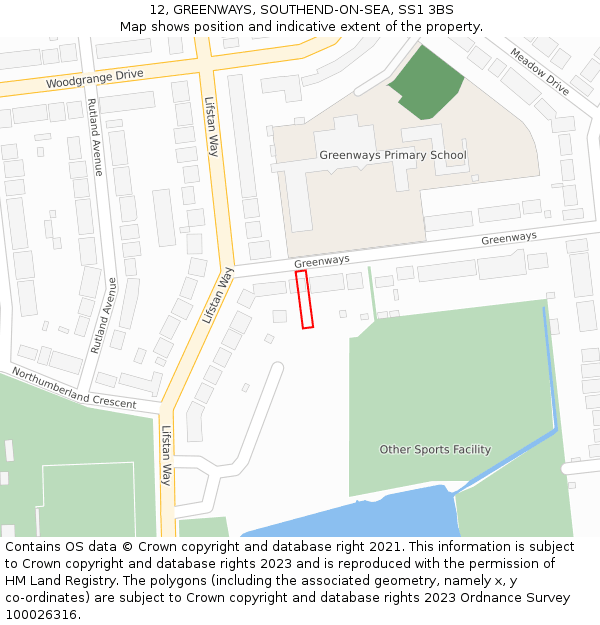 12, GREENWAYS, SOUTHEND-ON-SEA, SS1 3BS: Location map and indicative extent of plot