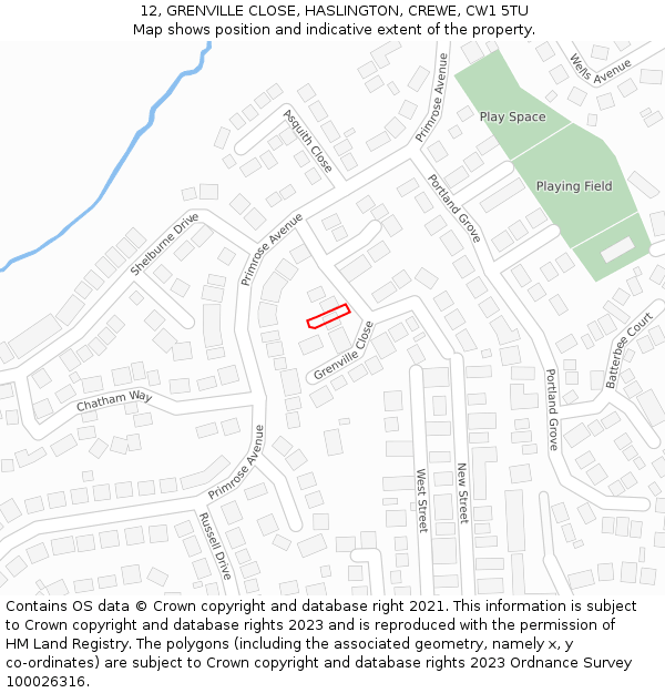 12, GRENVILLE CLOSE, HASLINGTON, CREWE, CW1 5TU: Location map and indicative extent of plot