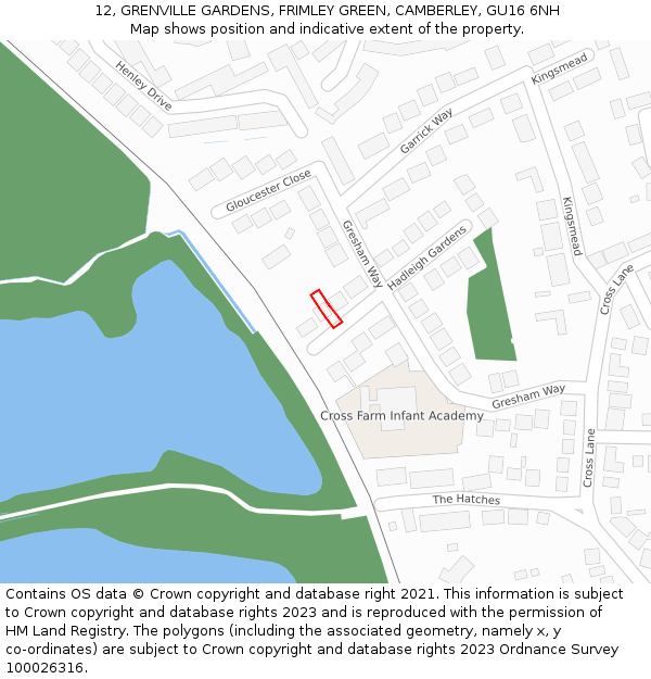 12, GRENVILLE GARDENS, FRIMLEY GREEN, CAMBERLEY, GU16 6NH: Location map and indicative extent of plot