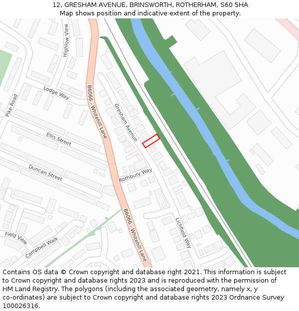 12, GRESHAM AVENUE, BRINSWORTH, ROTHERHAM, S60 5HA: Location map and indicative extent of plot