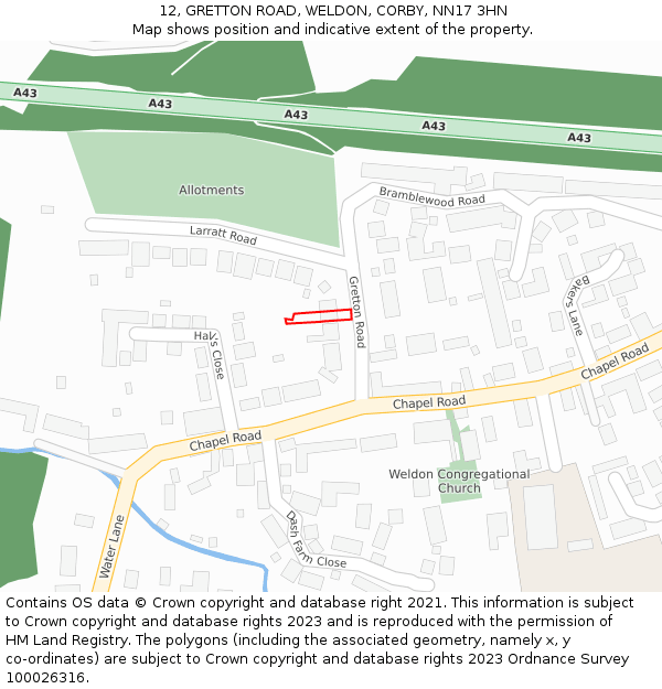 12, GRETTON ROAD, WELDON, CORBY, NN17 3HN: Location map and indicative extent of plot