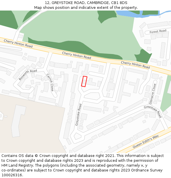 12, GREYSTOKE ROAD, CAMBRIDGE, CB1 8DS: Location map and indicative extent of plot