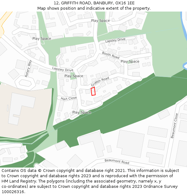 12, GRIFFITH ROAD, BANBURY, OX16 1EE: Location map and indicative extent of plot