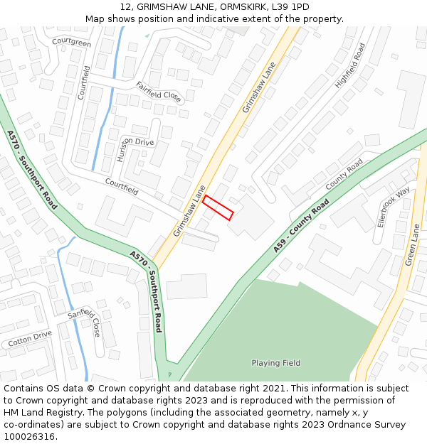 12, GRIMSHAW LANE, ORMSKIRK, L39 1PD: Location map and indicative extent of plot