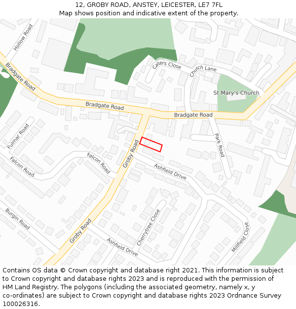 12, GROBY ROAD, ANSTEY, LEICESTER, LE7 7FL: Location map and indicative extent of plot