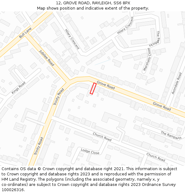 12, GROVE ROAD, RAYLEIGH, SS6 8PX: Location map and indicative extent of plot