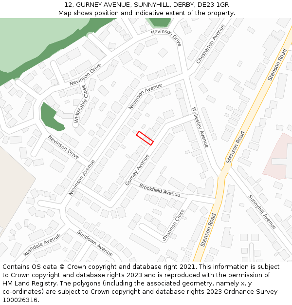 12, GURNEY AVENUE, SUNNYHILL, DERBY, DE23 1GR: Location map and indicative extent of plot