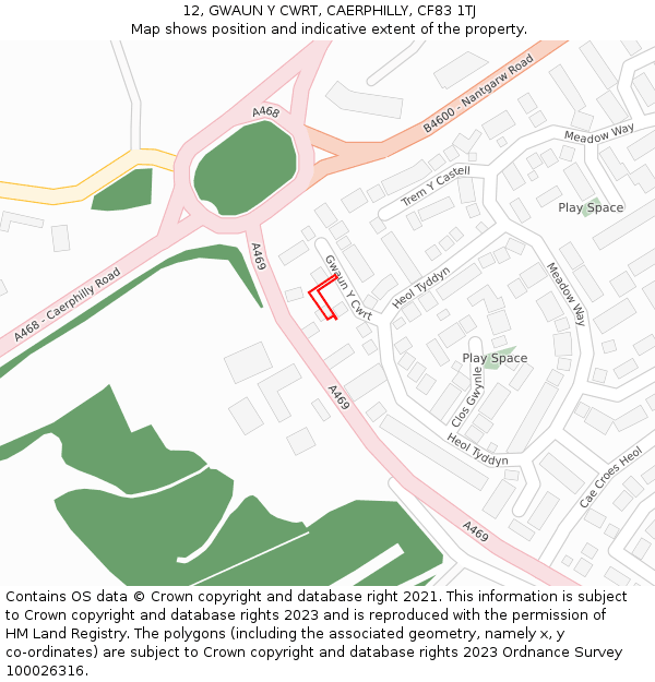 12, GWAUN Y CWRT, CAERPHILLY, CF83 1TJ: Location map and indicative extent of plot