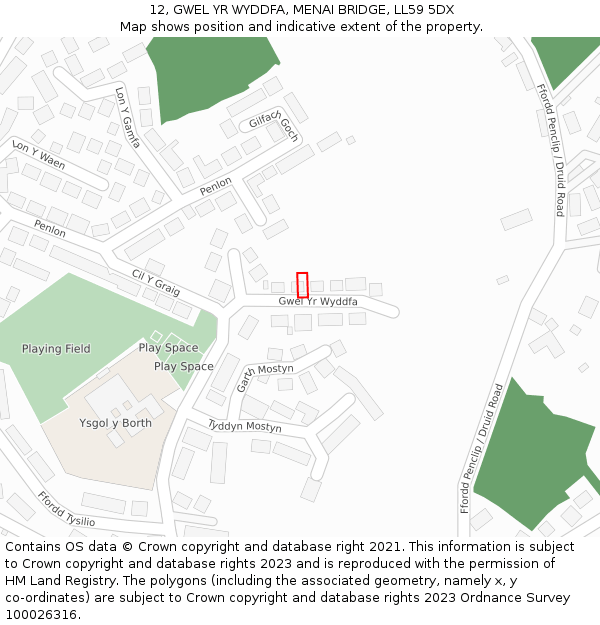 12, GWEL YR WYDDFA, MENAI BRIDGE, LL59 5DX: Location map and indicative extent of plot